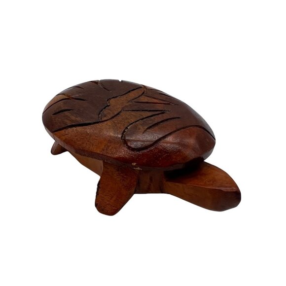 Wood Turtle Trinket Box Hand Carved 5.5" Long with Removable Lid - Picture 1 of 6